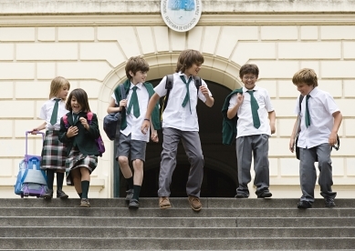 Group of children leaving school